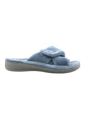 Vionic Women's Size 9 Relax Blue Faux Fur Open Toe Hook & Loop Slippers Sandals